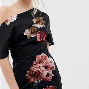 ASOS DESIGN pleated shoulder pencil dress